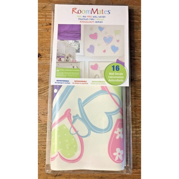 Pastel Hearts Peel and Stick Wall Decals New Stickers Set Bedroom Child Decor - Picture 1 of 5